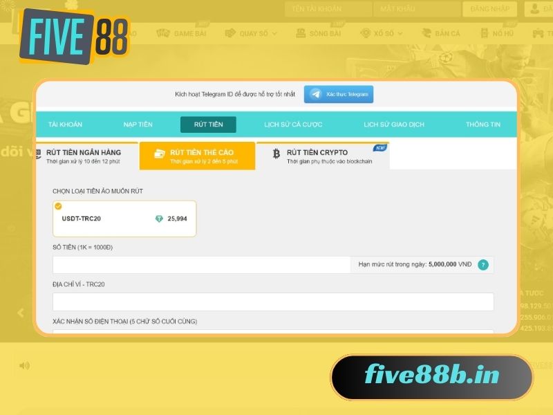 Điều kiện rút tiền ở Five88 là gì?